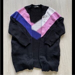 Maje Morgan women's size 1/small black colorblock open weave long cardigan